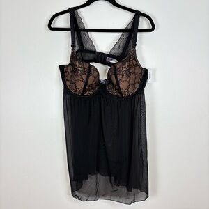 Adore Me Black Lace Babydoll Teddy Size 40DD Lingerie Underwire